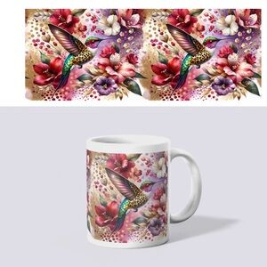Colorful Hummingbird and Floral Mug